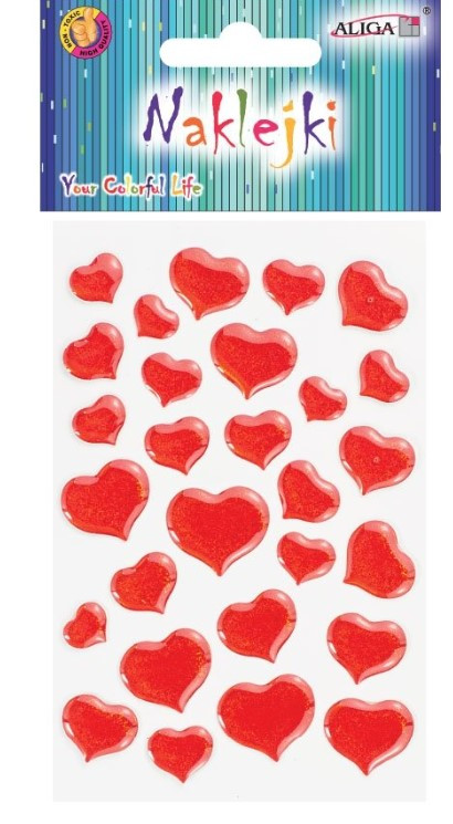 Naklejki serca wypukłe mix wzorów roz 8x12cm Aliga